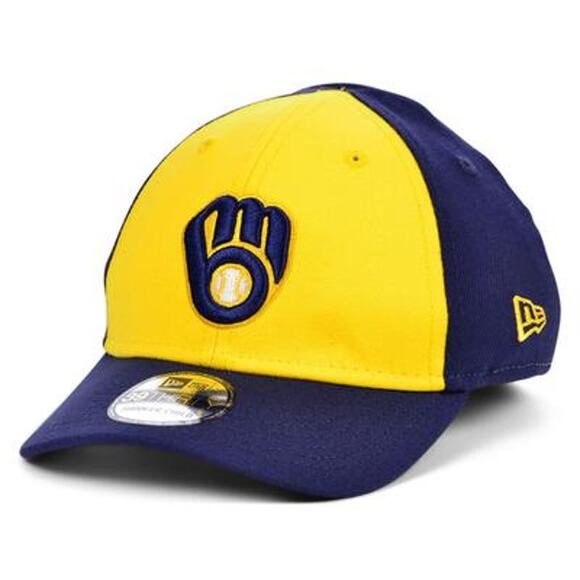 NWT New Era Unisex Milwaukee Brewers Junior Team 39THIRTY Cap,yellow/navy-OS - Picture 1 of 4